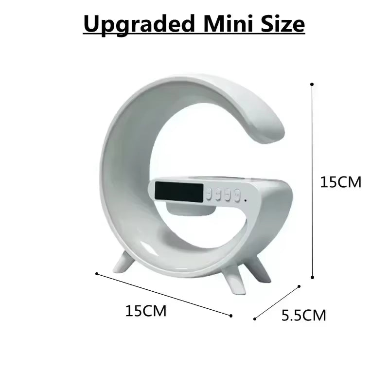 Christmas Gift 5.9" Fast Wireless Charger Desktop Stand Bluetooth Speaker TF Clock RGB Atmosphere Light Lamp for Iphone Samsung