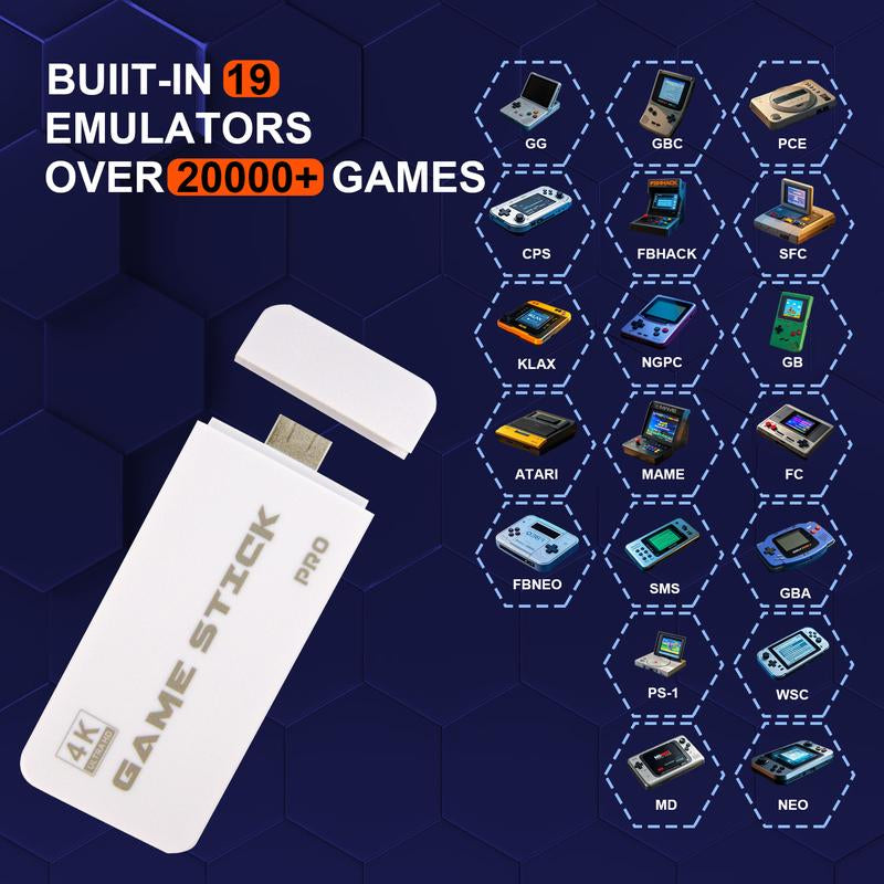 [New Year Sale] 4K HDMI Output - 25000+ Games Wireless Retro Game Console Stick Pro, Retro Plug and Play Video Game Stick, 26 Emulators, 2.4G Wireless Controllers Gaming Usb Game Stick 4K Pro