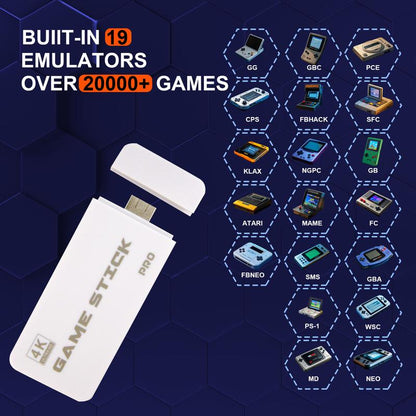 [New Year Sale] 4K HDMI Output - 25000+ Games Wireless Retro Game Console Stick Pro, Retro Plug and Play Video Game Stick, 26 Emulators, 2.4G Wireless Controllers Gaming Usb Game Stick 4K Pro