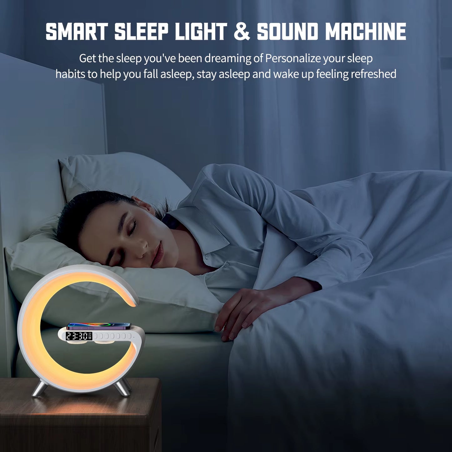 9 Inch Wireless Charger Stand Alarm Clock Bluetooth Speaker LED Lamp RGB Night Light for Iphone Samsung Fast Charging Station
