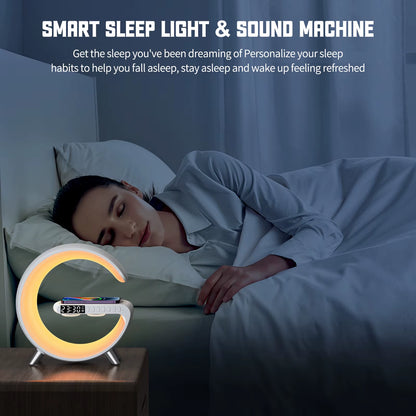 9 Inch Wireless Charger Stand Alarm Clock Bluetooth Speaker LED Lamp RGB Night Light for Iphone Samsung Fast Charging Station