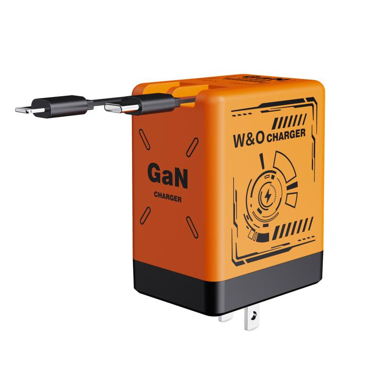 Gan Tech Compatible with 120W 2-In-1 Fast Charger with Retractable Type-C + Lightning Cable, Compact Foldable Charging Block for Iphone, Ipad, Macbook, Galaxy & Multi-Device Charging