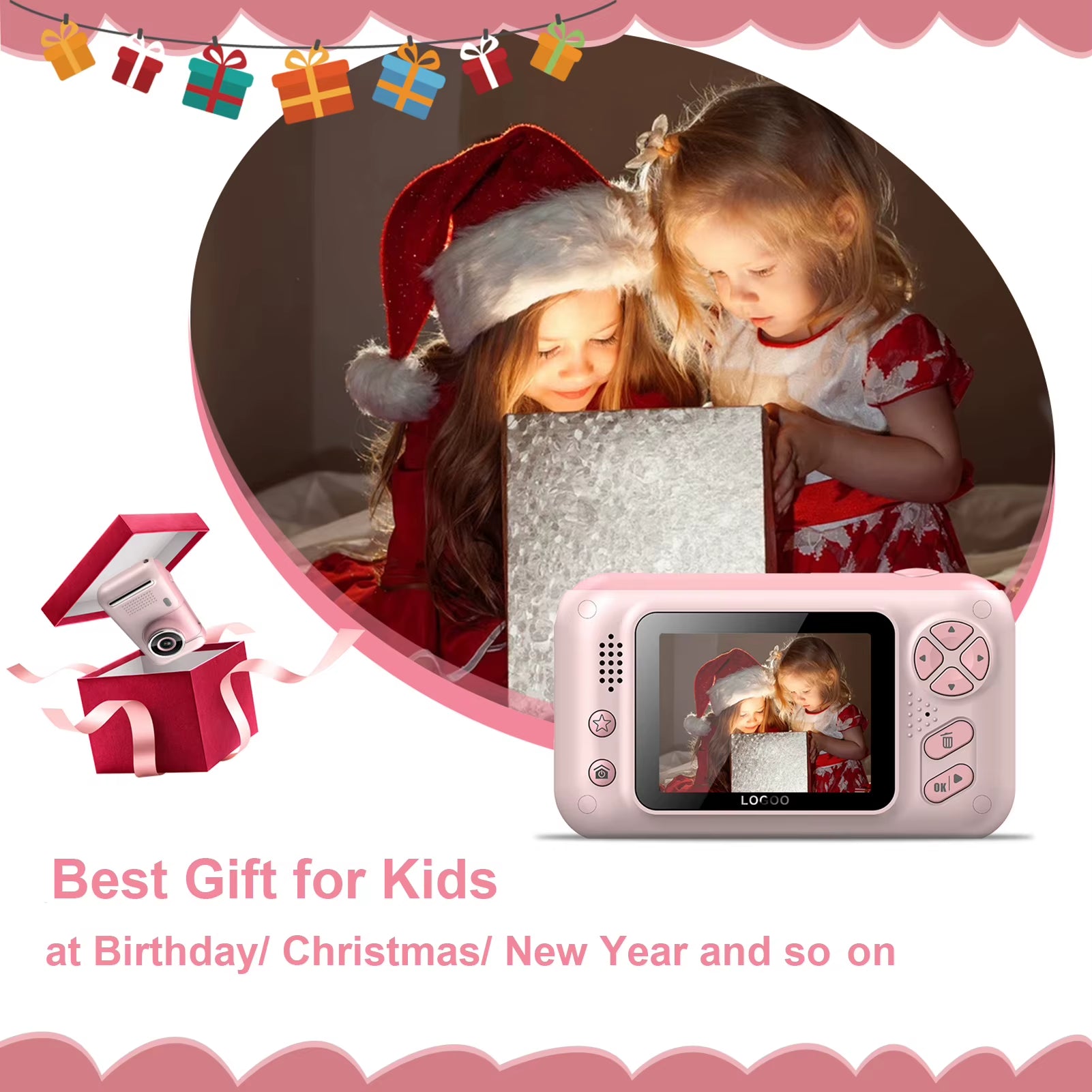 1080P Kids Digital Camera 40MP 2.4 Inch IPS Screen 180° Rotatable Lens with Neck Strap 32G Card Tripod Birthday Christmas Gift