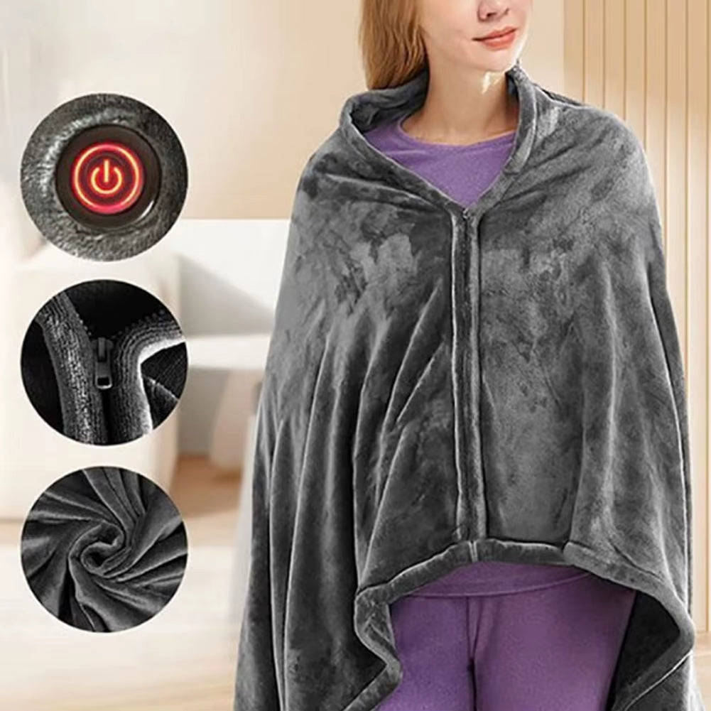 USB Electric Heated Blanket 3 Heating Levels Fleece Heated Blanket Portable Heated Blanket Cape for Household and Office