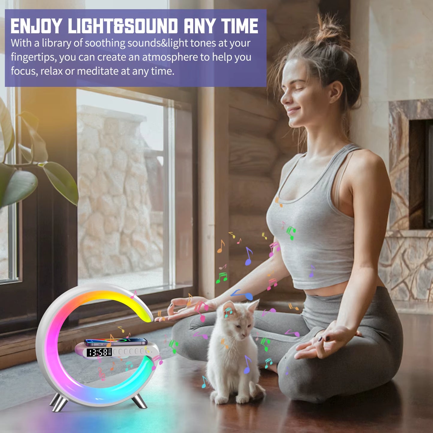 9 Inch Wireless Charger Stand Alarm Clock Bluetooth Speaker LED Lamp RGB Night Light for Iphone Samsung Fast Charging Station