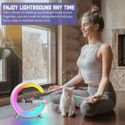 9 Inch Wireless Charger Stand Alarm Clock Bluetooth Speaker LED Lamp RGB Night Light for Iphone Samsung Fast Charging Station