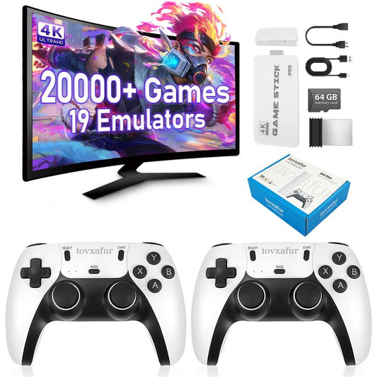 [New Year Sale] 4K HDMI Output - 25000+ Games Wireless Retro Game Console Stick Pro, Retro Plug and Play Video Game Stick, 26 Emulators, 2.4G Wireless Controllers Gaming Usb Game Stick 4K Pro