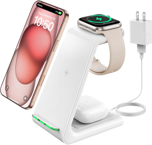 3 in 1 Wireless Charging Station for Apple, Fast Wireless Charger Stand Dock for Iphone 16 15 14 13 12 11 Pro Max plus XR XS X, Apple Watch Ultra/9/Se/8/7/6/5/4/3/2, Airpods Pro/4/3/2