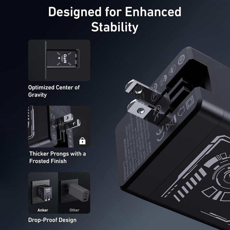 Gan Tech Compatible with 120W 2-In-1 Fast Charger with Retractable Type-C + Lightning Cable, Compact Foldable Charging Block for Iphone, Ipad, Macbook, Galaxy & Multi-Device Charging