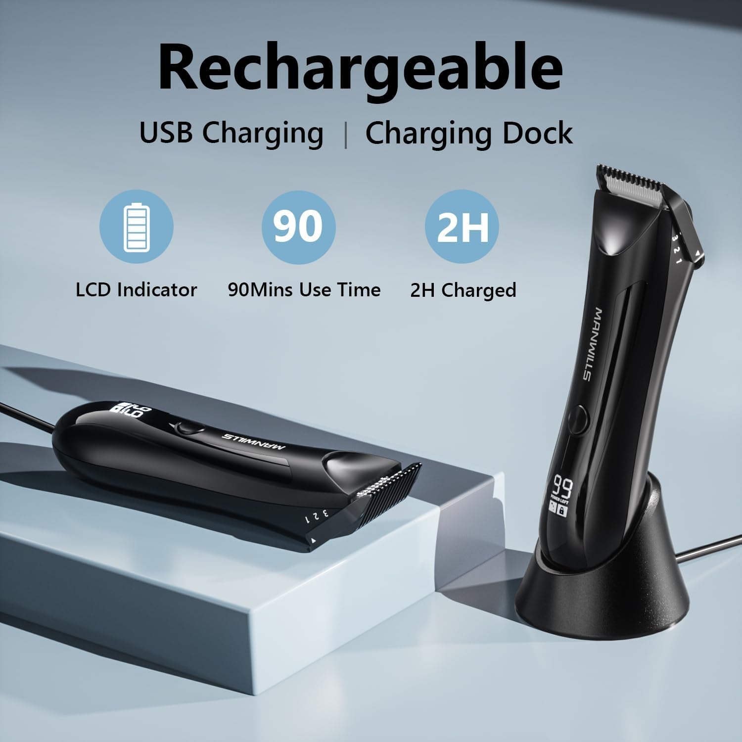 Body Hair Trimmer Men - Ball Trimmer Men, 2 Replaceable Ceramic Blades, Waterproof Pubic Trimmer with Charging Dock, Rechargeable, 7000RPM