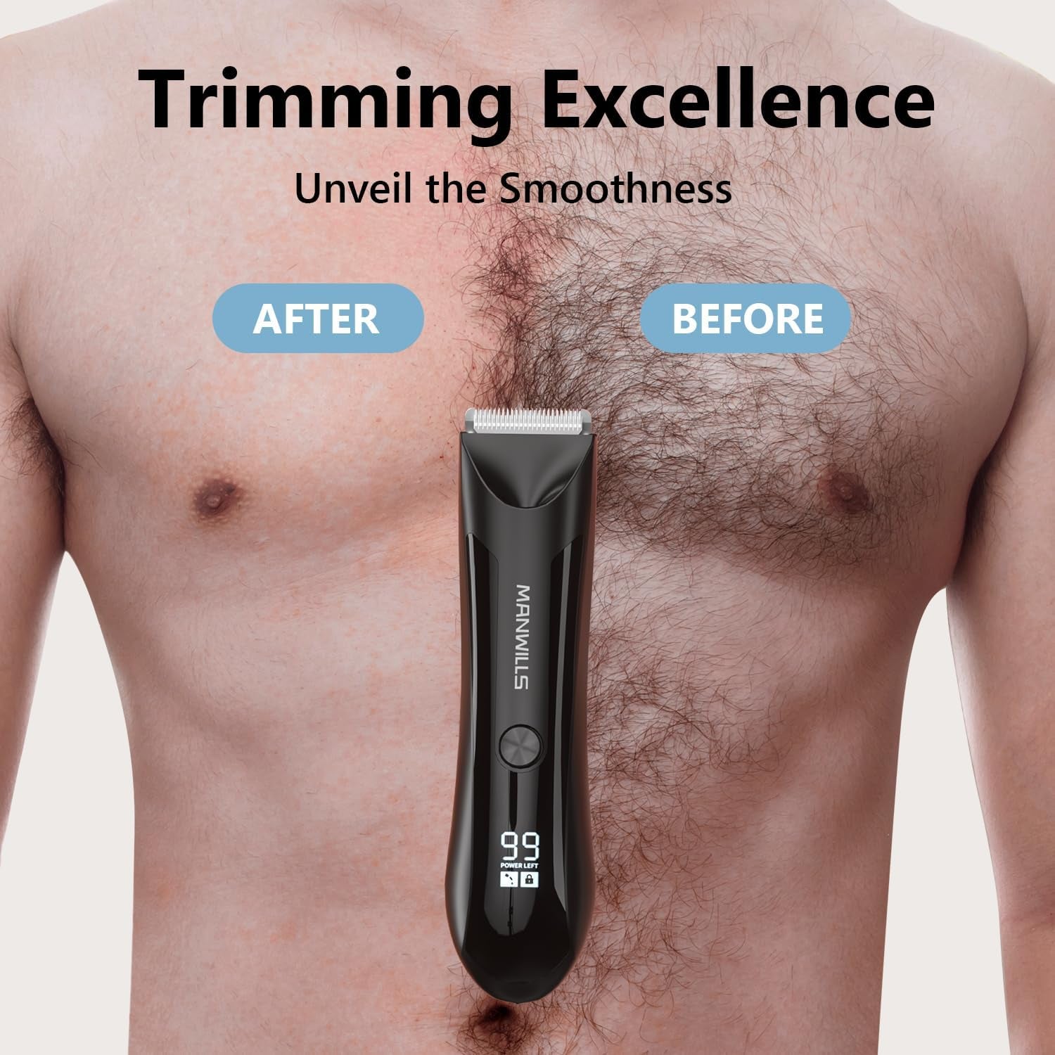 Body Hair Trimmer Men - Ball Trimmer Men, 2 Replaceable Ceramic Blades, Waterproof Pubic Trimmer with Charging Dock, Rechargeable, 7000RPM