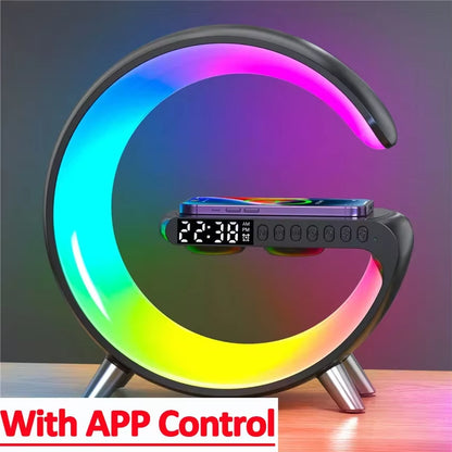 9 Inch Wireless Charger Stand Alarm Clock Bluetooth Speaker LED Lamp RGB Night Light for Iphone Samsung Fast Charging Station