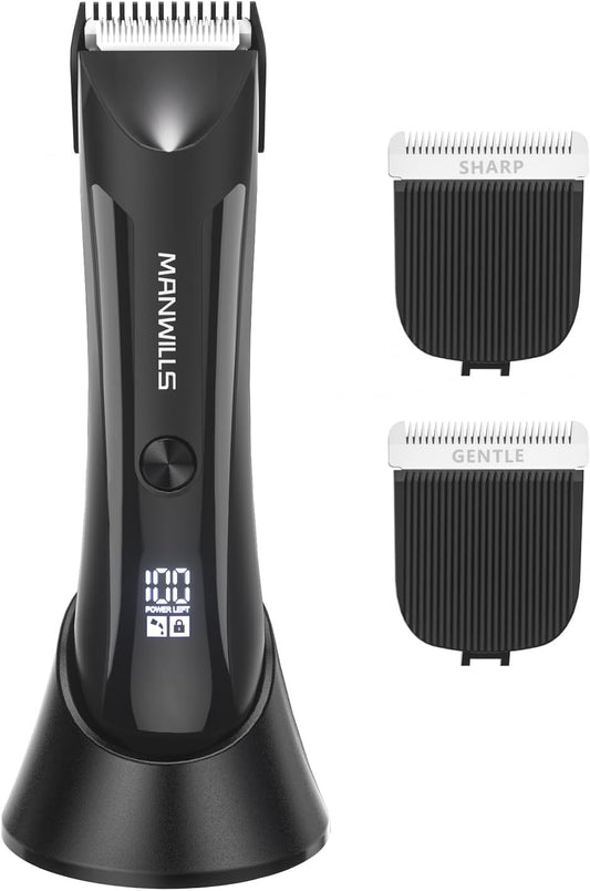 Body Hair Trimmer Men - Ball Trimmer Men, 2 Replaceable Ceramic Blades, Waterproof Pubic Trimmer with Charging Dock, Rechargeable, 7000RPM