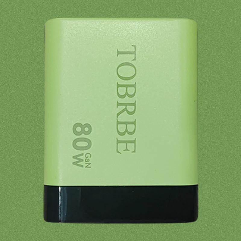 Tobrbe 80W Gan 3-In-1 Charger with Foldable Plug, Dual Ports Wall Charger for Laptops, Phones, Tablets, Portable Yellow Charging Block