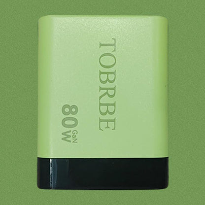 Tobrbe 80W Gan 3-In-1 Charger with Foldable Plug, Dual Ports Wall Charger for Laptops, Phones, Tablets, Portable Yellow Charging Block