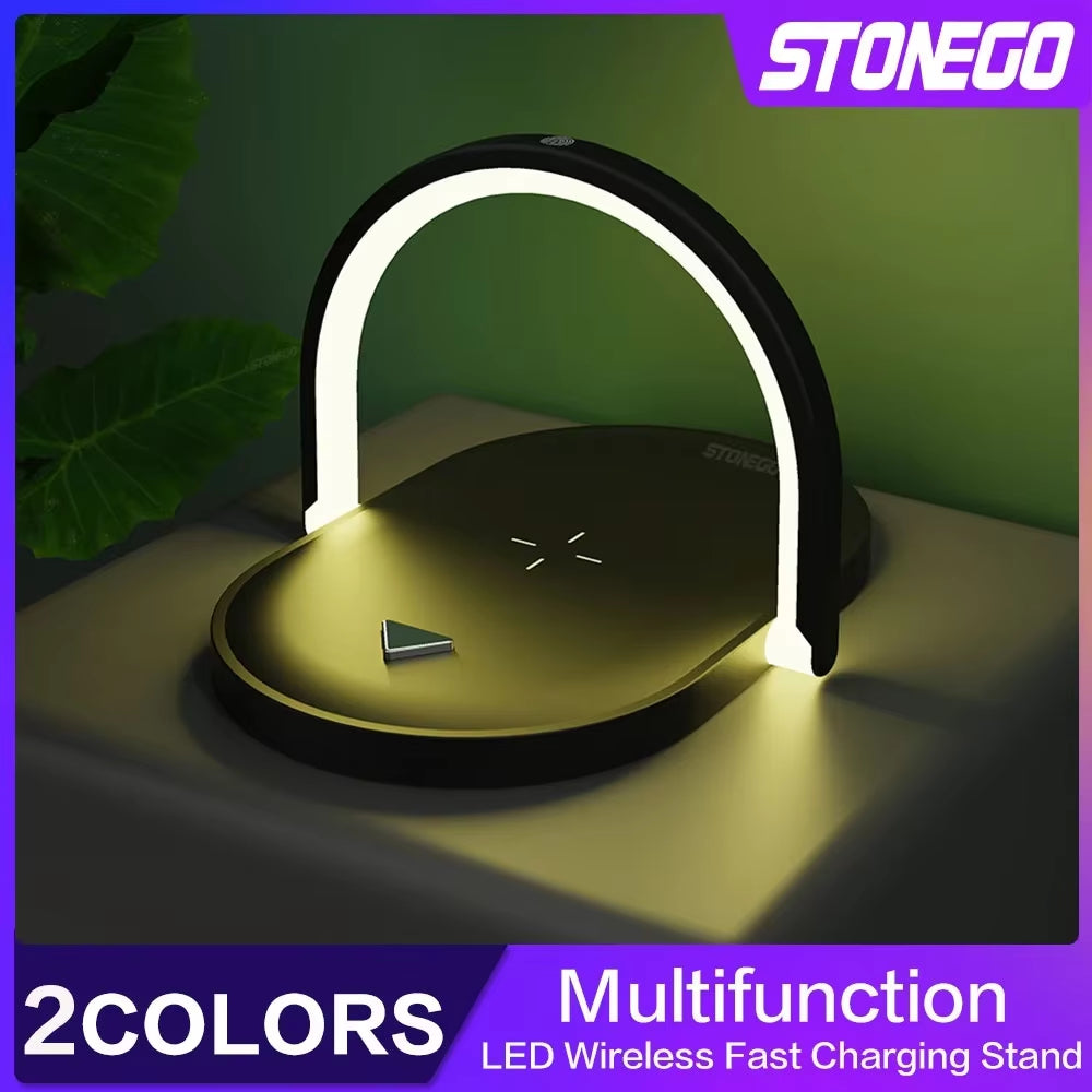 3 in 1 Foldable Bedside Night Light Wireless Charging Station  LED Reading Table Lamp 15W Fast Charging Wireless Charger
