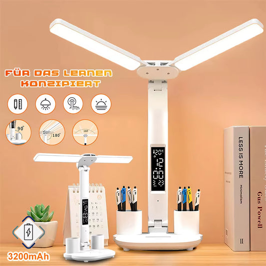 3In1 Multifunction LED Desk Lamp Double Headed Folding Light with Wireless Charger Dimmable Eye-Caring USB Rechargeable Office