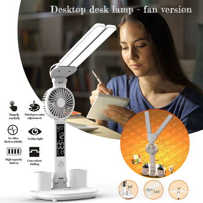 3In1 Multifunction LED Desk Lamp Double Headed Folding Light with Wireless Charger Dimmable Eye-Caring USB Rechargeable Office