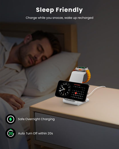 3 in 1 Wireless Charging Station for Apple, Fast Wireless Charger Stand Dock for Iphone 16 15 14 13 12 11 Pro Max plus XR XS X, Apple Watch Ultra/9/Se/8/7/6/5/4/3/2, Airpods Pro/4/3/2