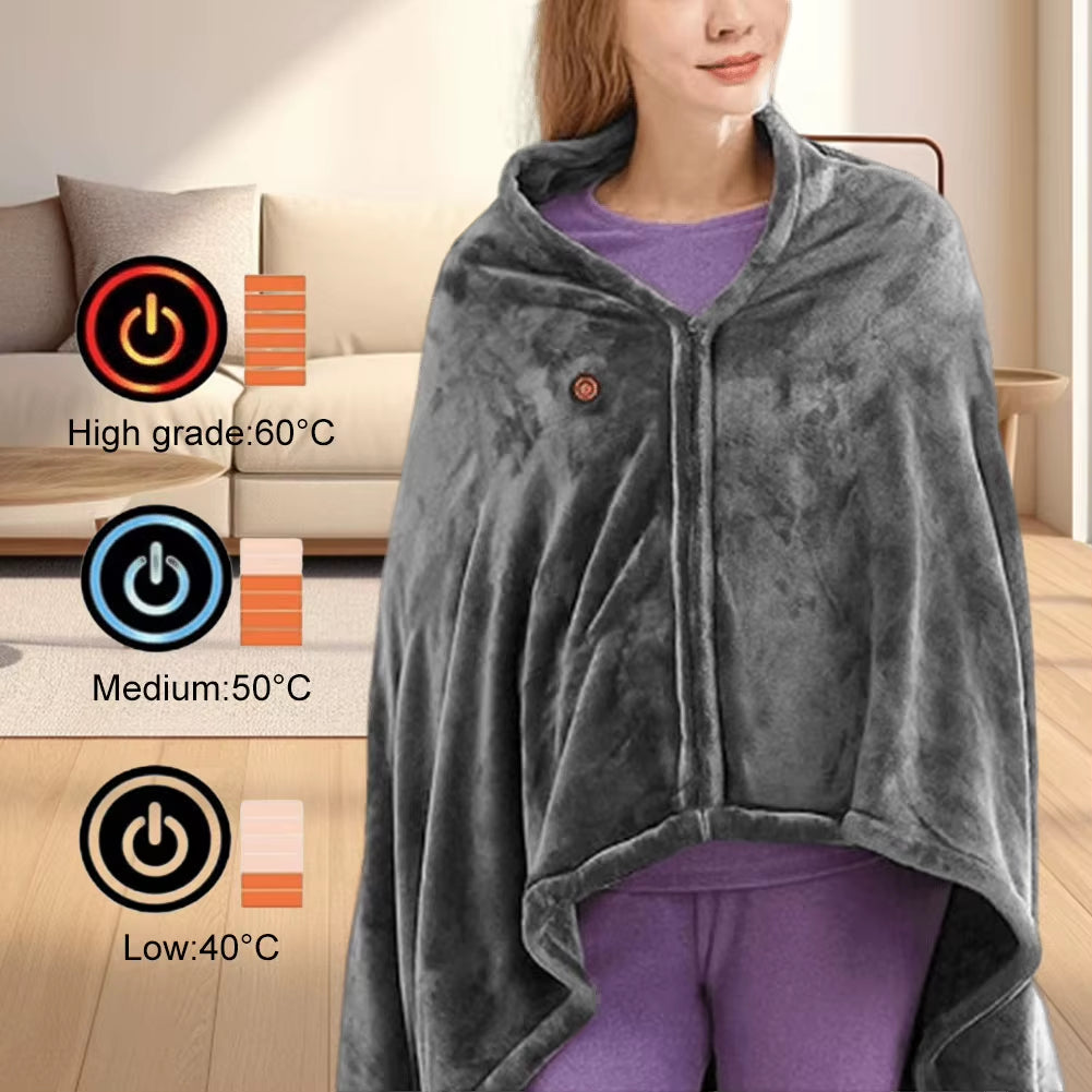 USB Electric Heated Blanket 3 Heating Levels Fleece Heated Blanket Portable Heated Blanket Cape for Household and Office