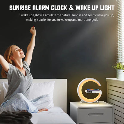 9 Inch Wireless Charger Stand Alarm Clock Bluetooth Speaker LED Lamp RGB Night Light for Iphone Samsung Fast Charging Station