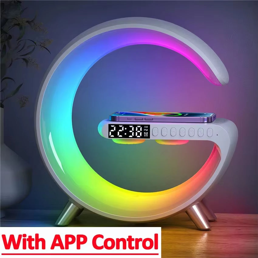 9 Inch Wireless Charger Stand Alarm Clock Bluetooth Speaker LED Lamp RGB Night Light for Iphone Samsung Fast Charging Station