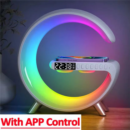 9 Inch Wireless Charger Stand Alarm Clock Bluetooth Speaker LED Lamp RGB Night Light for Iphone Samsung Fast Charging Station