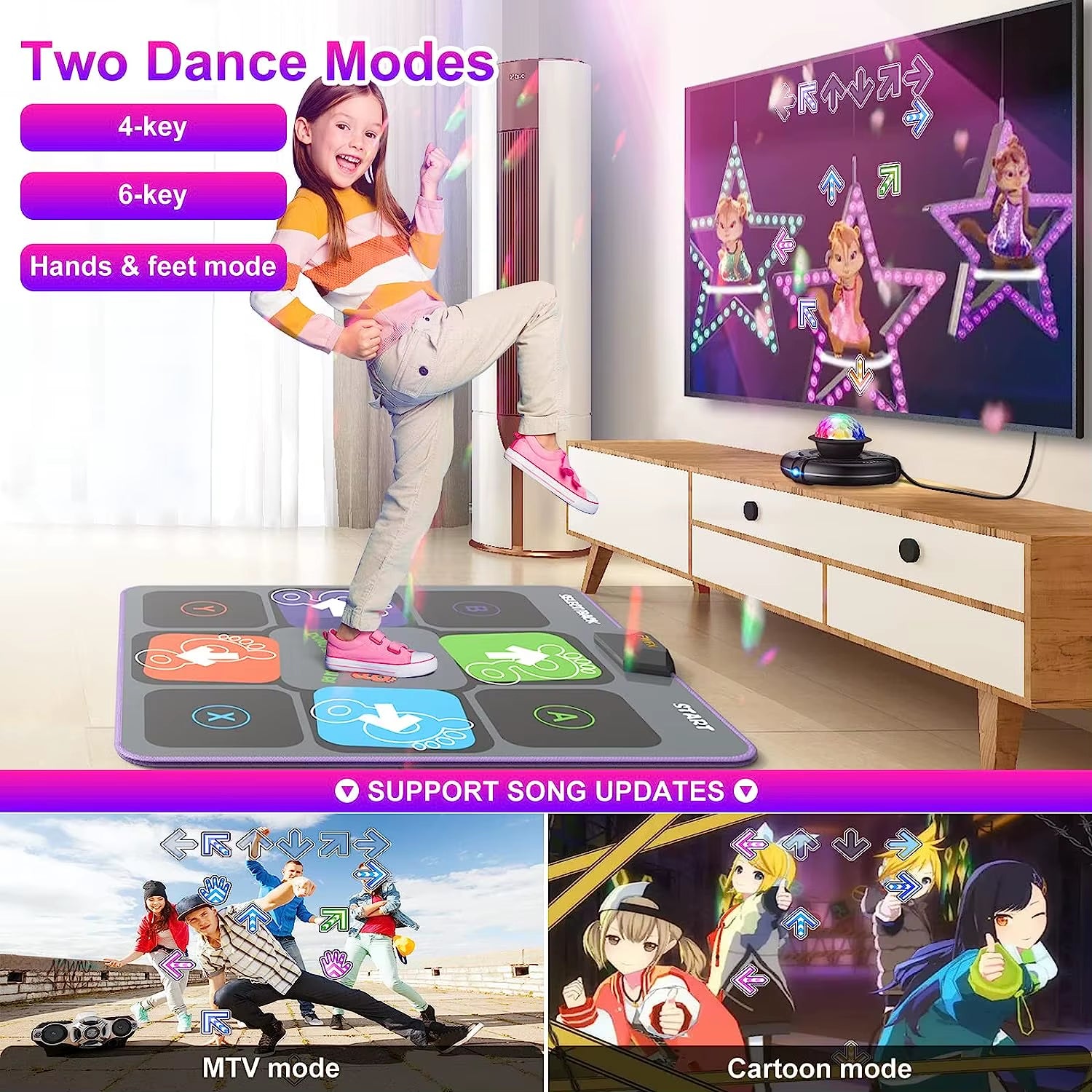 Dance Mat Game for TV/PC Family Sports Video Game Anti-Slip Music Fitness Carpet Wireless Double Controller Folding Dancing Pad