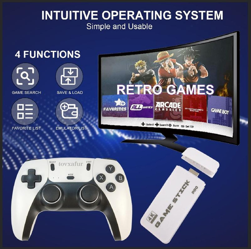 [New Year Sale] 4K HDMI Output - 25000+ Games Wireless Retro Game Console Stick Pro, Retro Plug and Play Video Game Stick, 26 Emulators, 2.4G Wireless Controllers Gaming Usb Game Stick 4K Pro