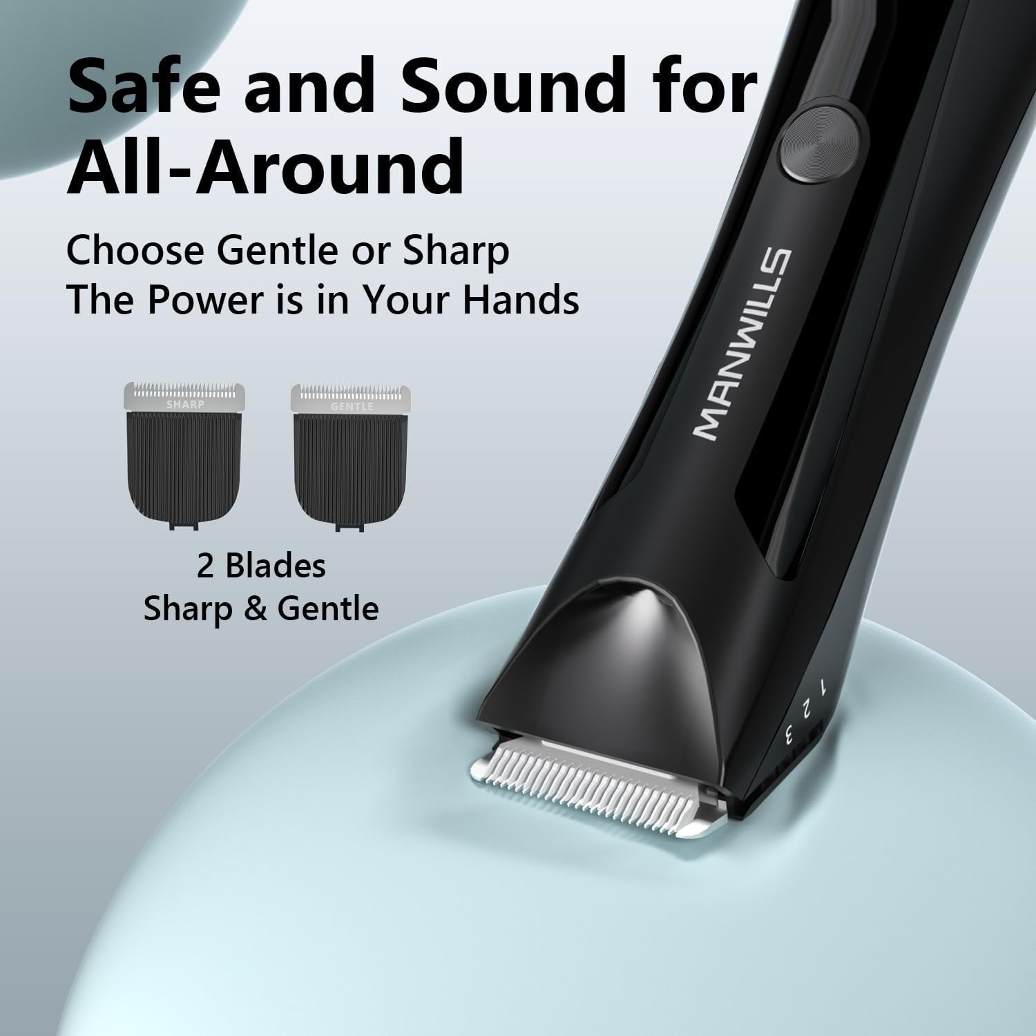 Body Hair Trimmer Men - Ball Trimmer Men, 2 Replaceable Ceramic Blades, Waterproof Pubic Trimmer with Charging Dock, Rechargeable, 7000RPM