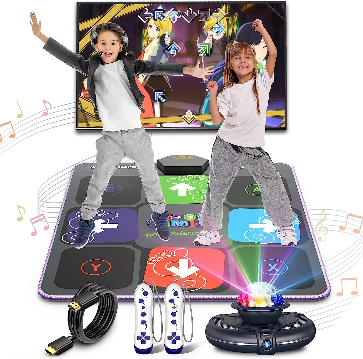 Dance Mat Game for TV/PC Family Sports Video Game Anti-Slip Music Fitness Carpet Wireless Double Controller Folding Dancing Pad