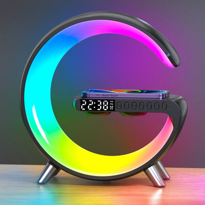 9 Inch Wireless Charger Stand Alarm Clock Bluetooth Speaker LED Lamp RGB Night Light for Iphone Samsung Fast Charging Station