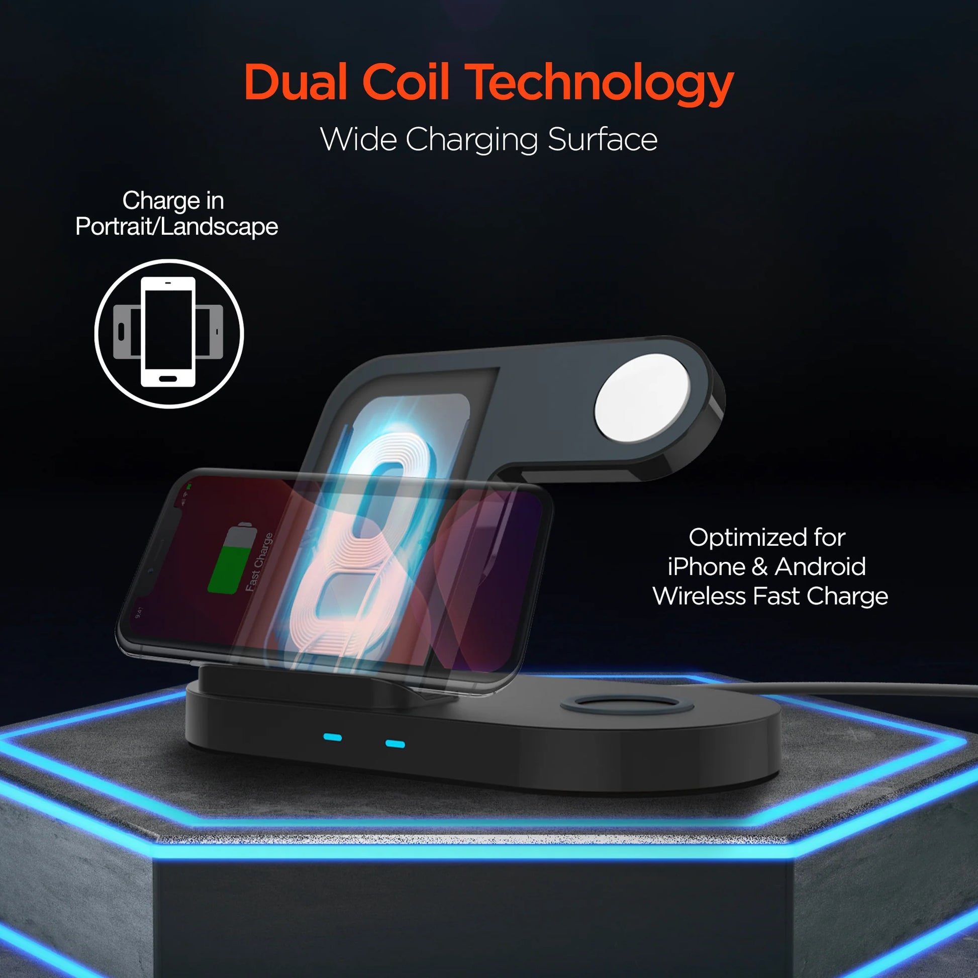 Hypergear 3-In-1 Wireless Charging Dock Black (15328-HYP)