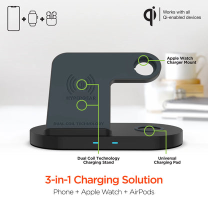Hypergear 3-In-1 Wireless Charging Dock Black (15328-HYP)