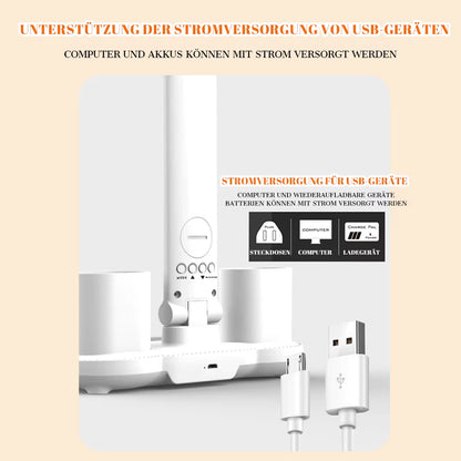 3In1 Multifunction LED Desk Lamp Double Headed Folding Light with Wireless Charger Dimmable Eye-Caring USB Rechargeable Office