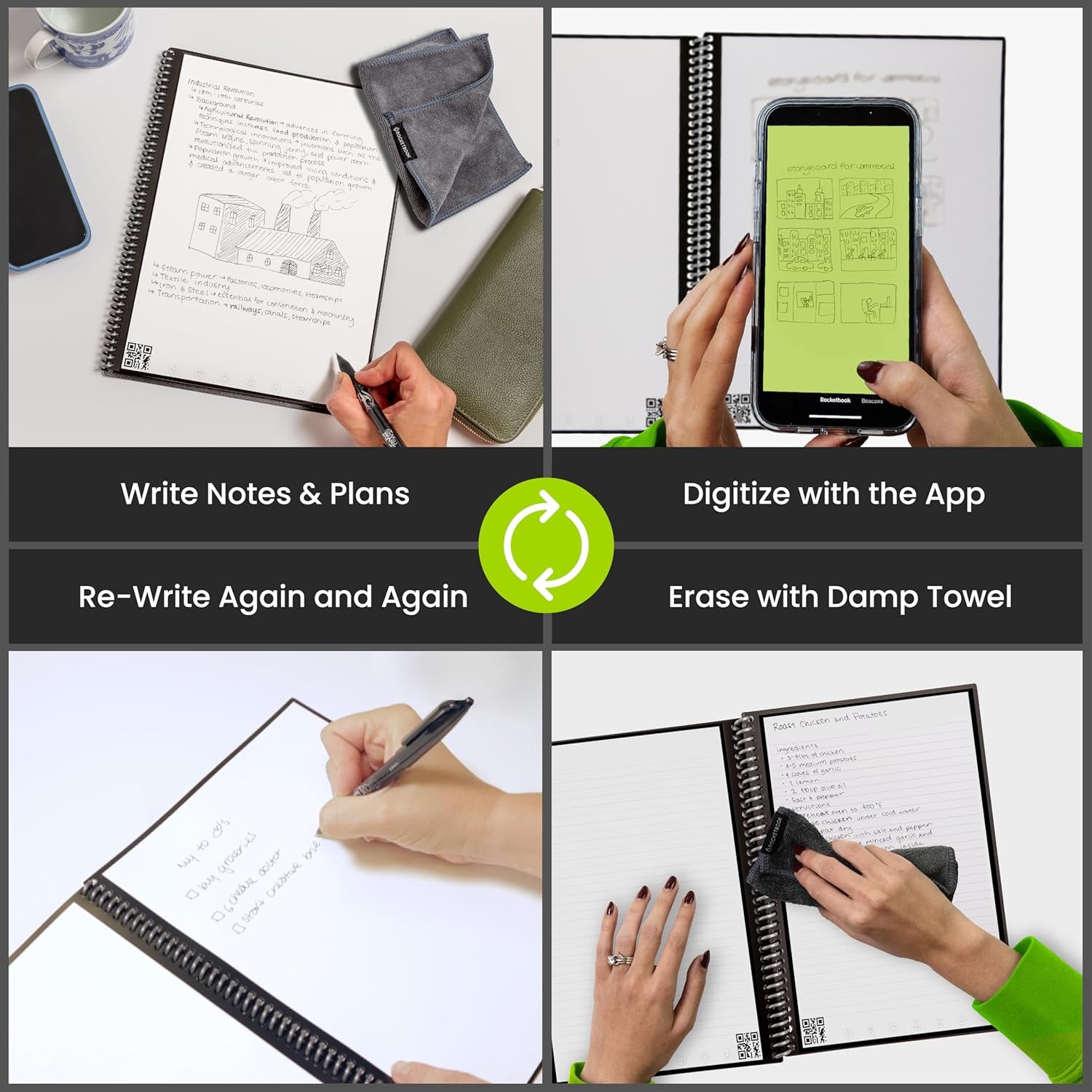Core Reusable Spiral Notebook, Letter Size 8.5X11, Teal - Lined Pages, App-Connected, Erasable, Durable Cover, Ideal for School, Work, and Creative Projects