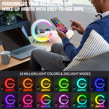 9 Inch Wireless Charger Stand Alarm Clock Bluetooth Speaker LED Lamp RGB Night Light for Iphone Samsung Fast Charging Station